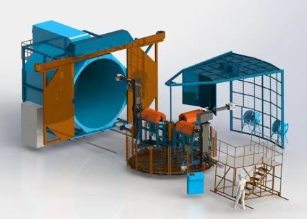 Attrezzature per il stampaggio a rotazione a tre braccia per torri automatiche di plastica a forma rotativa controllata da PLC
